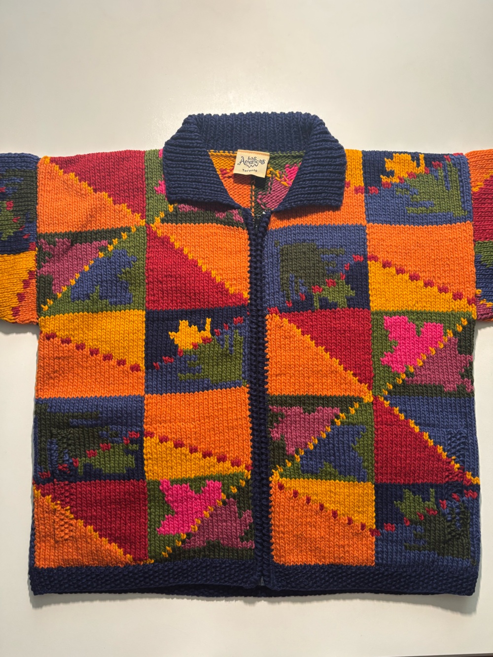 Las Americas 100 percent wool hand knitted sweater vibrant coloured 90s vintage - Picture 4 of 14